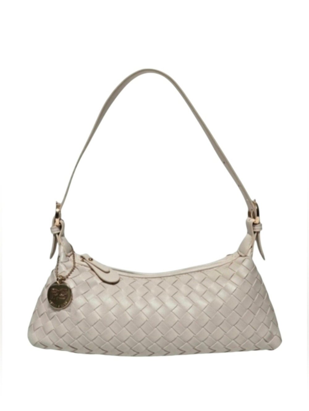 Petite Simone Judy Woven Vegan Leather Shoulder Bag in Light Beige
